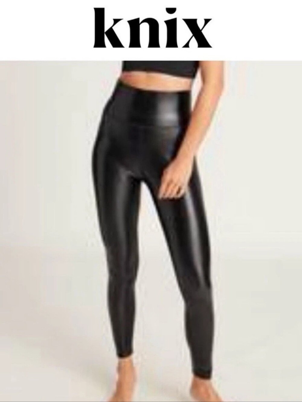 knix X BIRDS Papaya  Black Faux Leather High-Waist Leggings